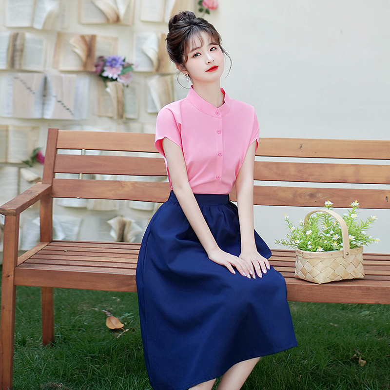 2026 Summer French Style Pink Shirt Dress Set Slimming High-End Women