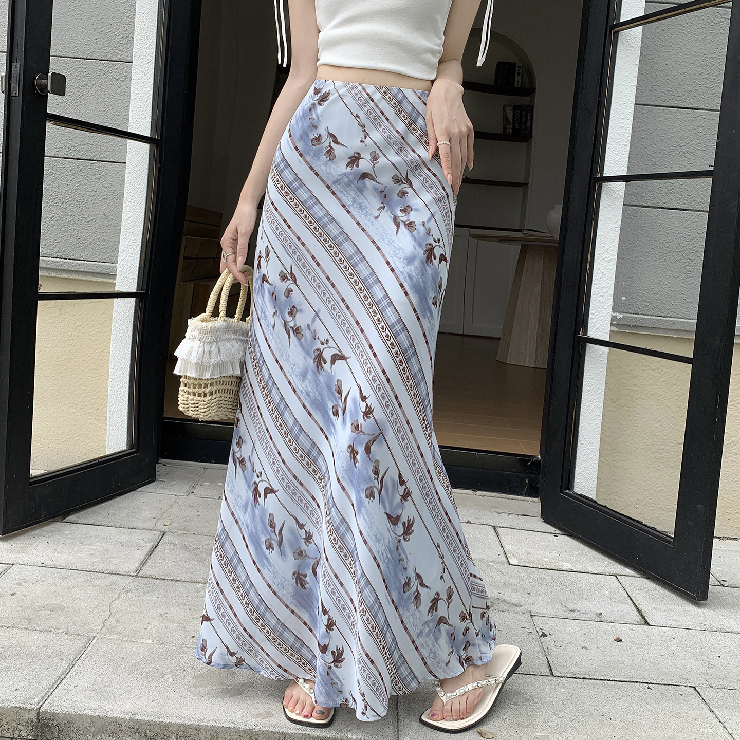 Women's Vacation Floral Chiffon Mermaid Skirt Slim Fit High Waist Long Skirt