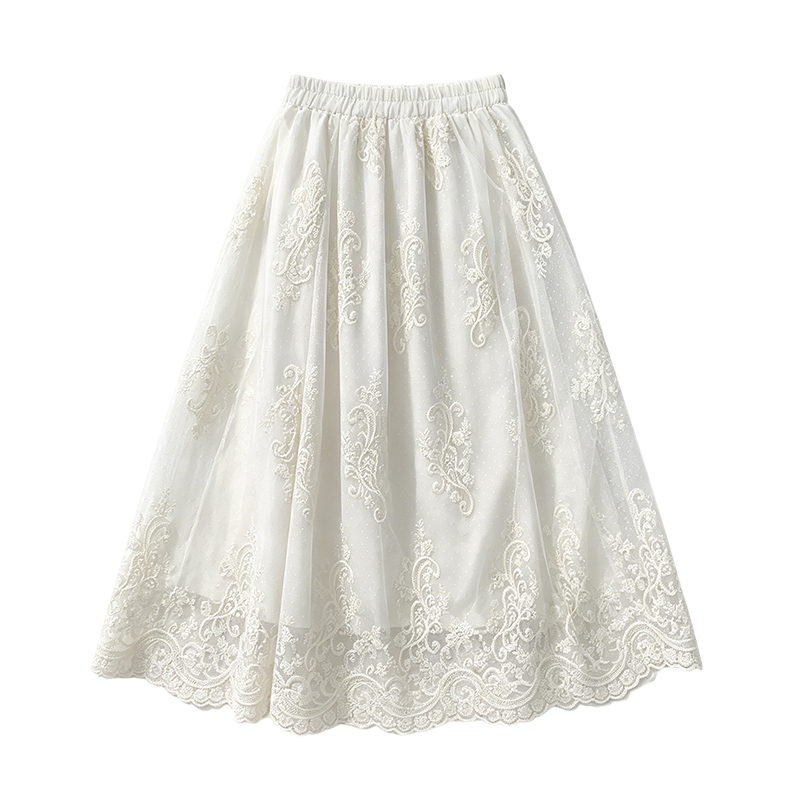 French Vintage Embroidered High Waist Flared Skirt - Image 5
