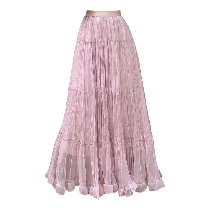 Women's White Patchwork Pleated Midi Skirt 2026 Spring Loose A-Line High Waist - Image 5