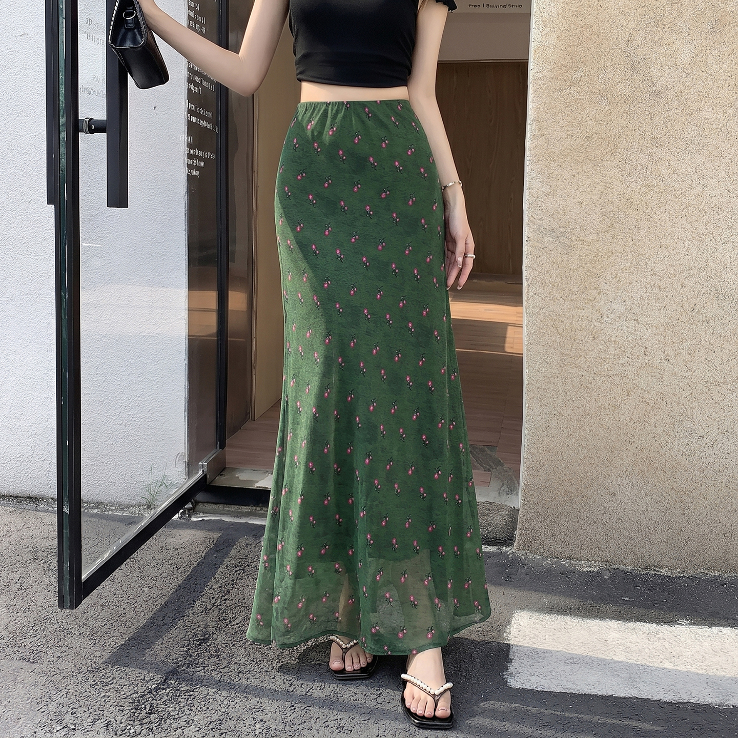 High Waist Vintage Floral Mermaid Skirt for Women Summer A-Line Tulle Long Slimming Skirt - Image 2