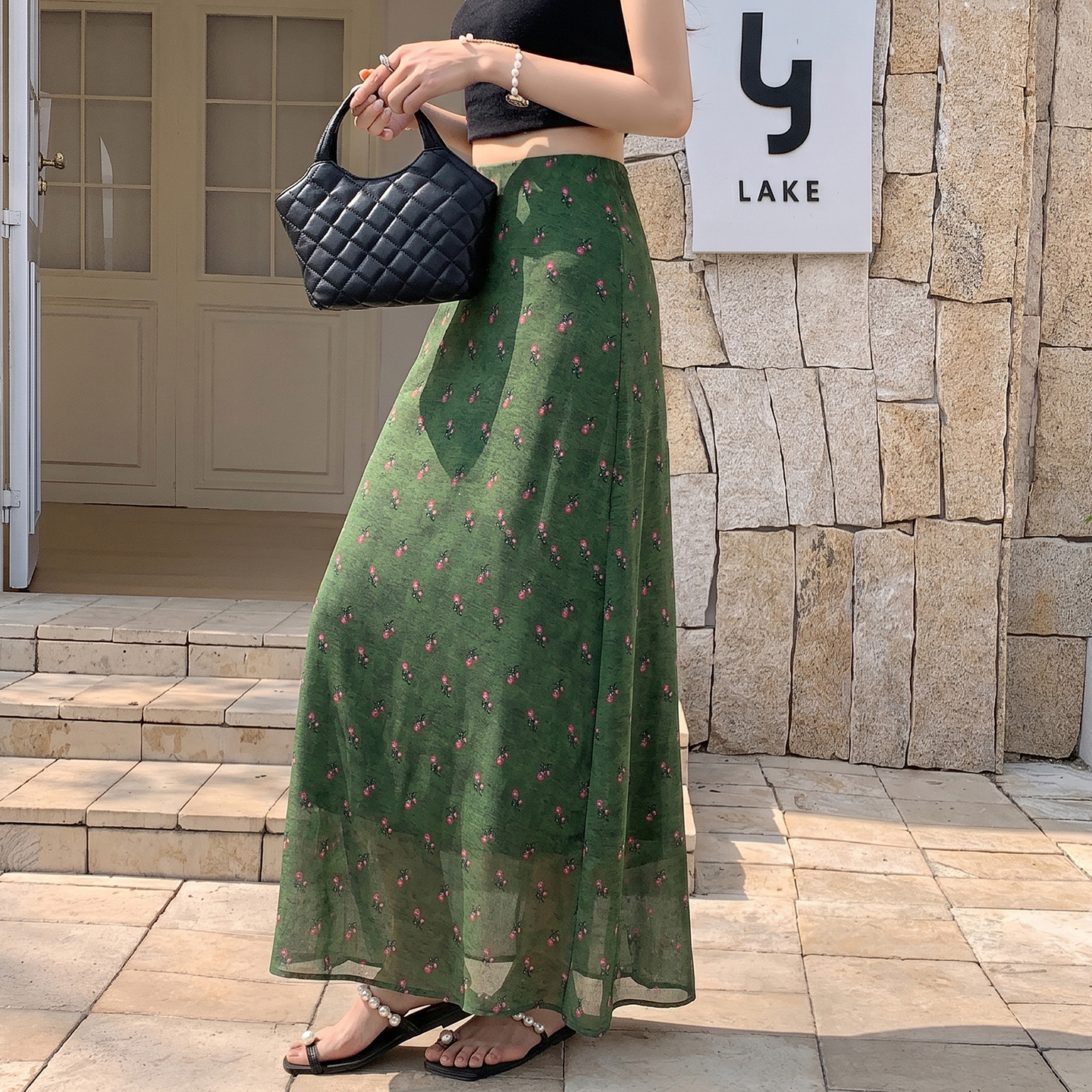 High Waist Vintage Floral Mermaid Skirt for Women Summer A-Line Tulle Long Slimming Skirt - Image 3