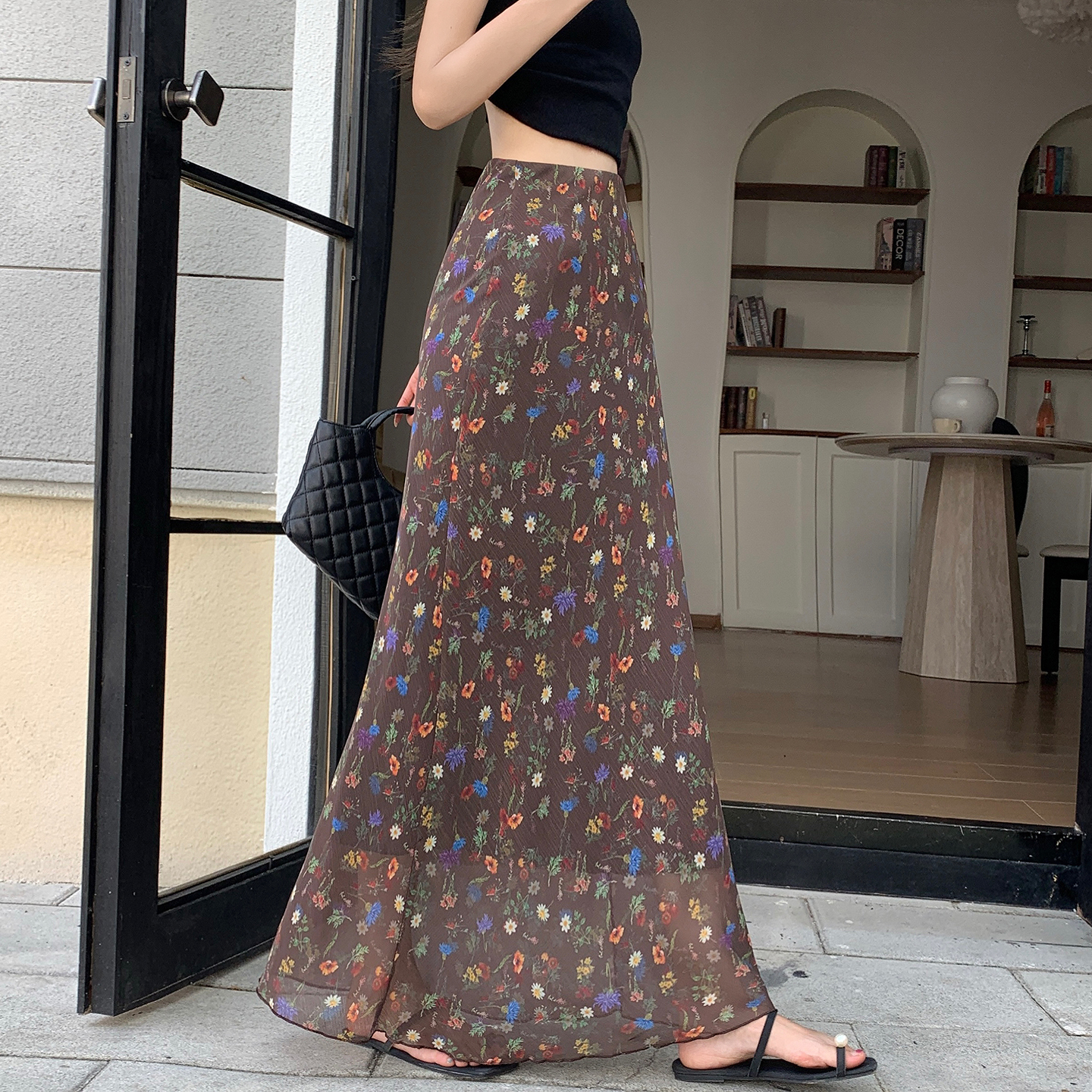 High Waist Vintage Floral Mermaid Skirt for Women Summer A-Line Tulle Long Slimming Skirt - Image 4
