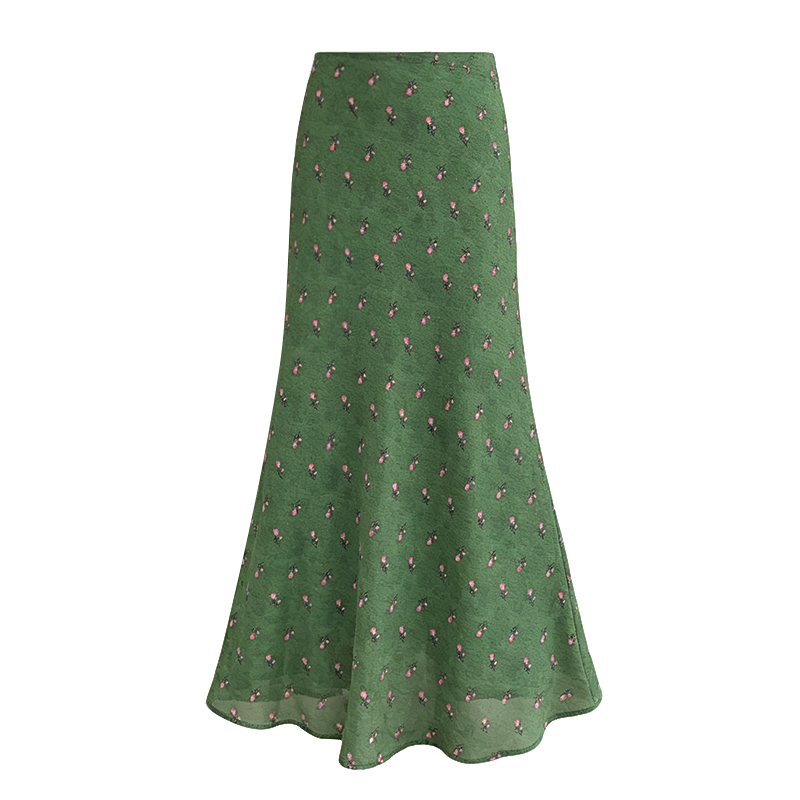 High Waist Vintage Floral Mermaid Skirt for Women Summer A-Line Tulle Long Slimming Skirt - Image 5
