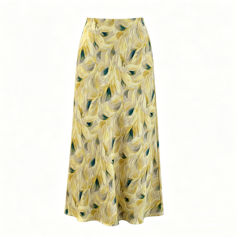 French Print Satin Midi Skirt Women Summer Thin 2026 High Waist A-Line Oil Painting Mermaid Skirt - Image 5