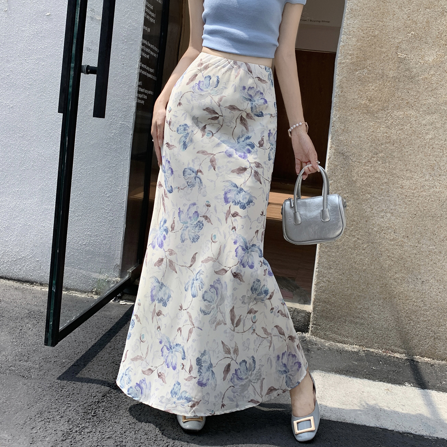 Yellow Rose Floral Mermaid Skirt for Women 2026 Summer High Waist Elastic Waist Slimming Midi Skirt - Image 2