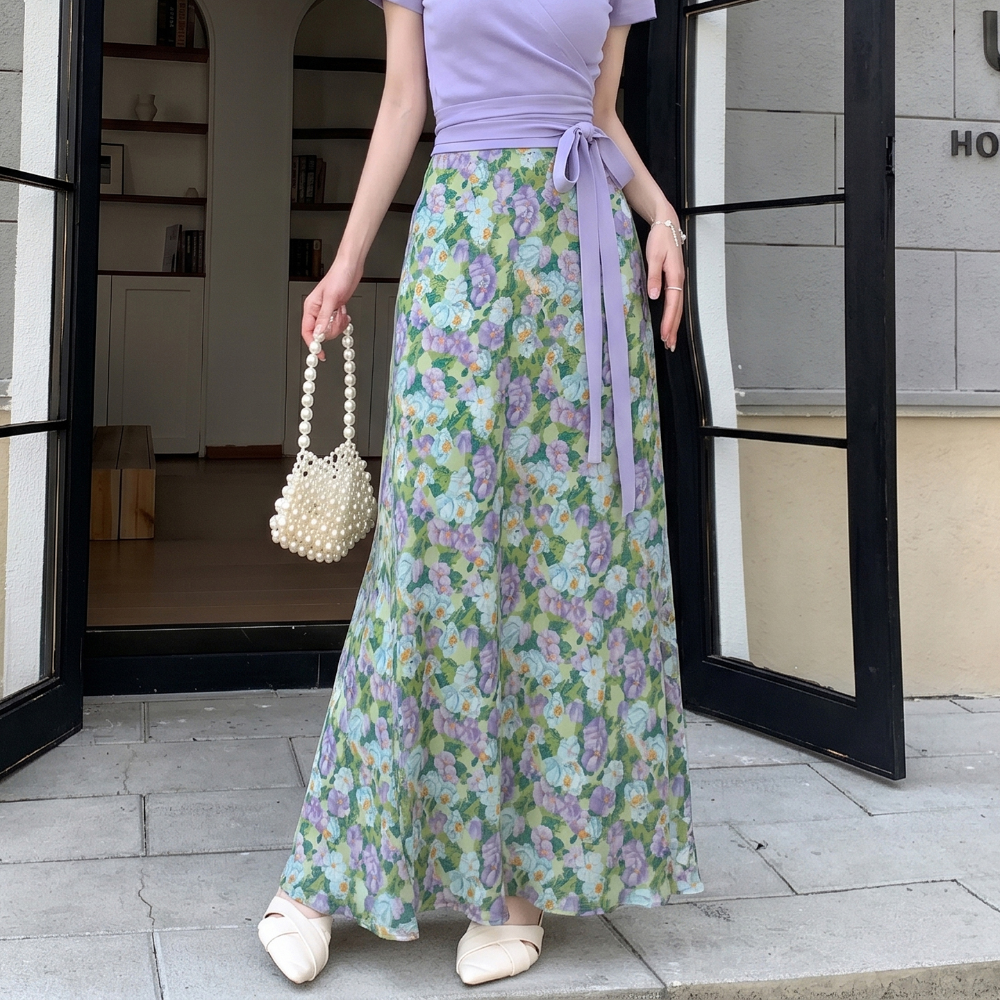 Yellow Rose Floral Mermaid Skirt for Women 2026 Summer High Waist Elastic Waist Slimming Midi Skirt - Image 4