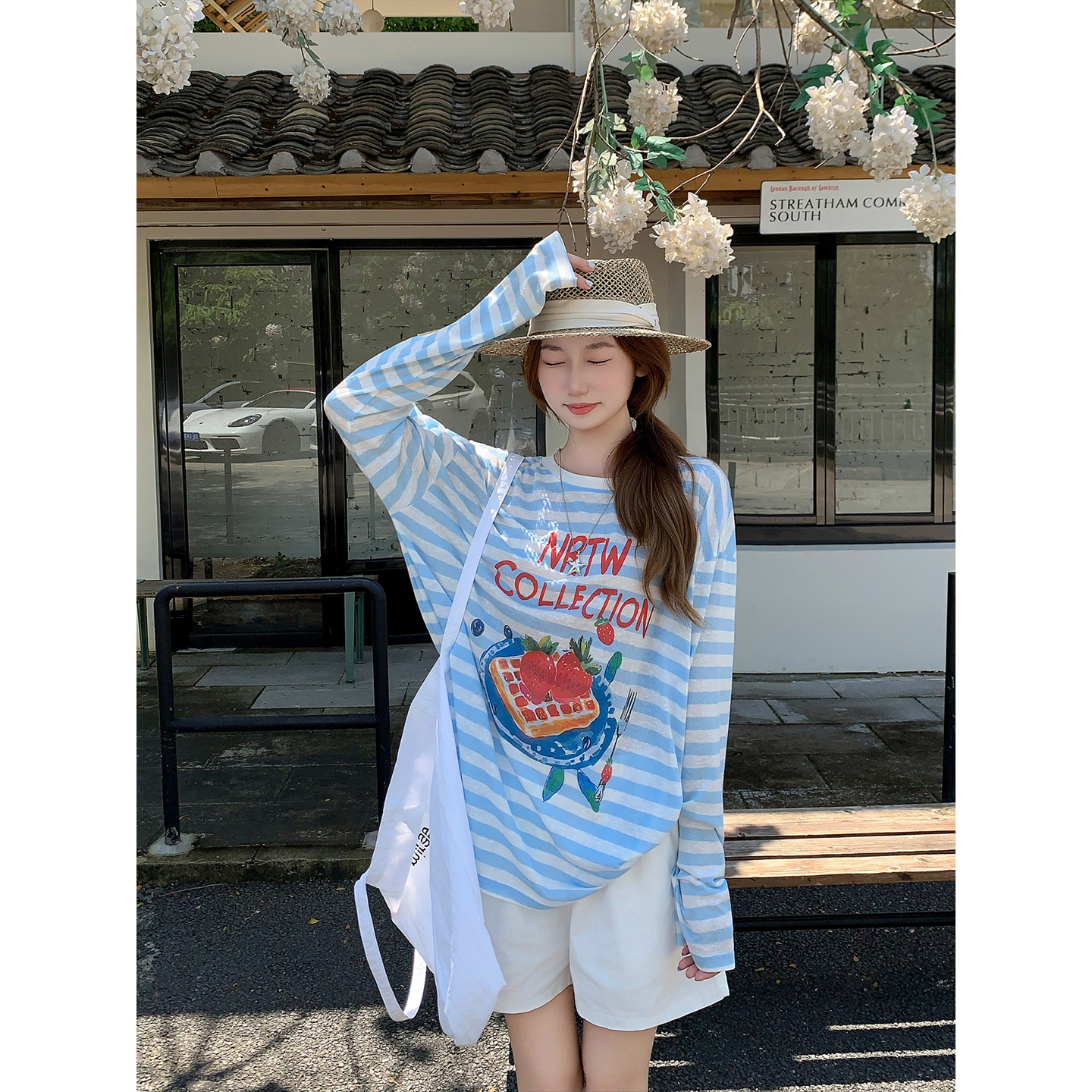 Women's Color Block Striped Light Sun Protection Long Sleeve T-Shirt Summer Letter Print Loose Fit Pullover Top - Image 2