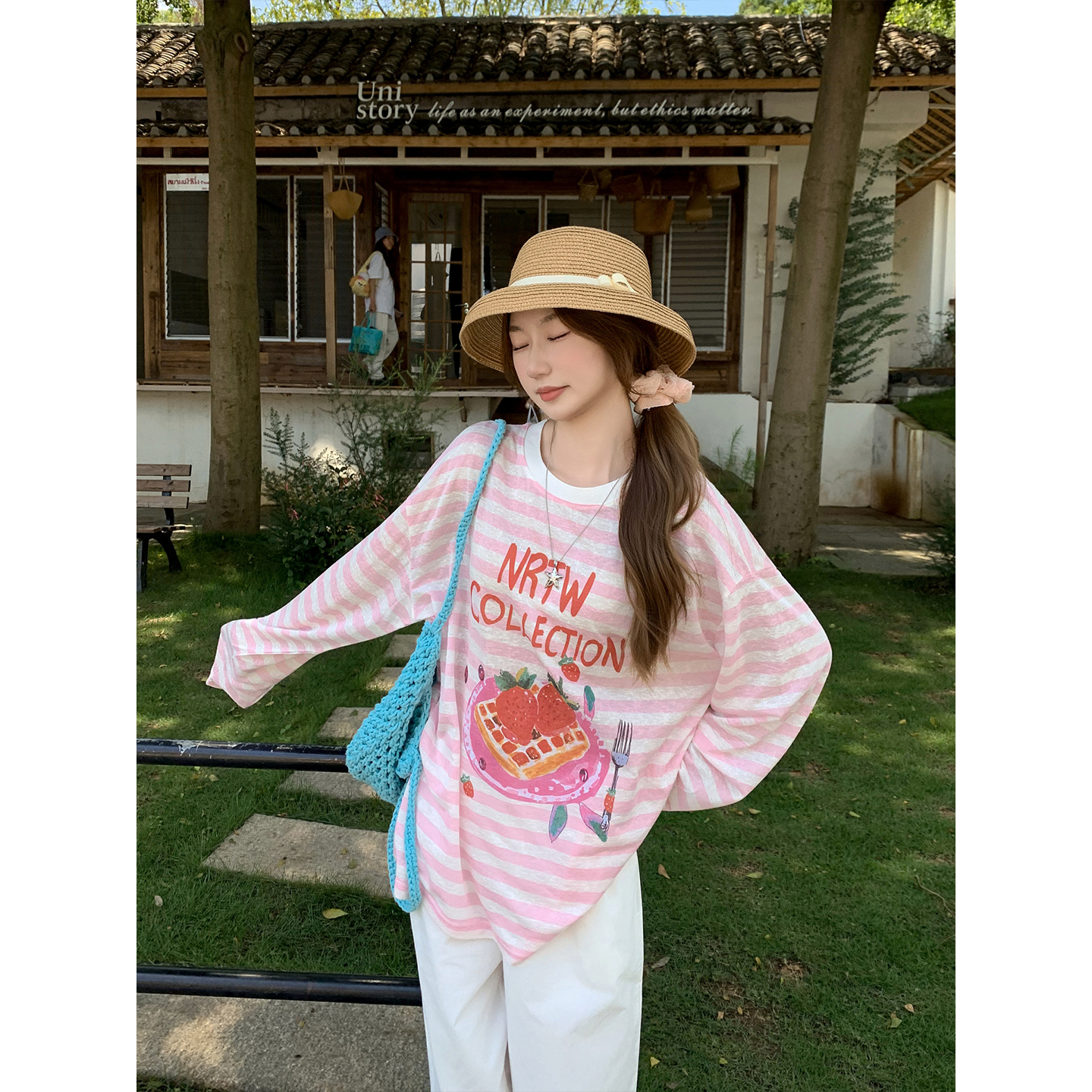 Women's Color Block Striped Light Sun Protection Long Sleeve T-Shirt Summer Letter Print Loose Fit Pullover Top