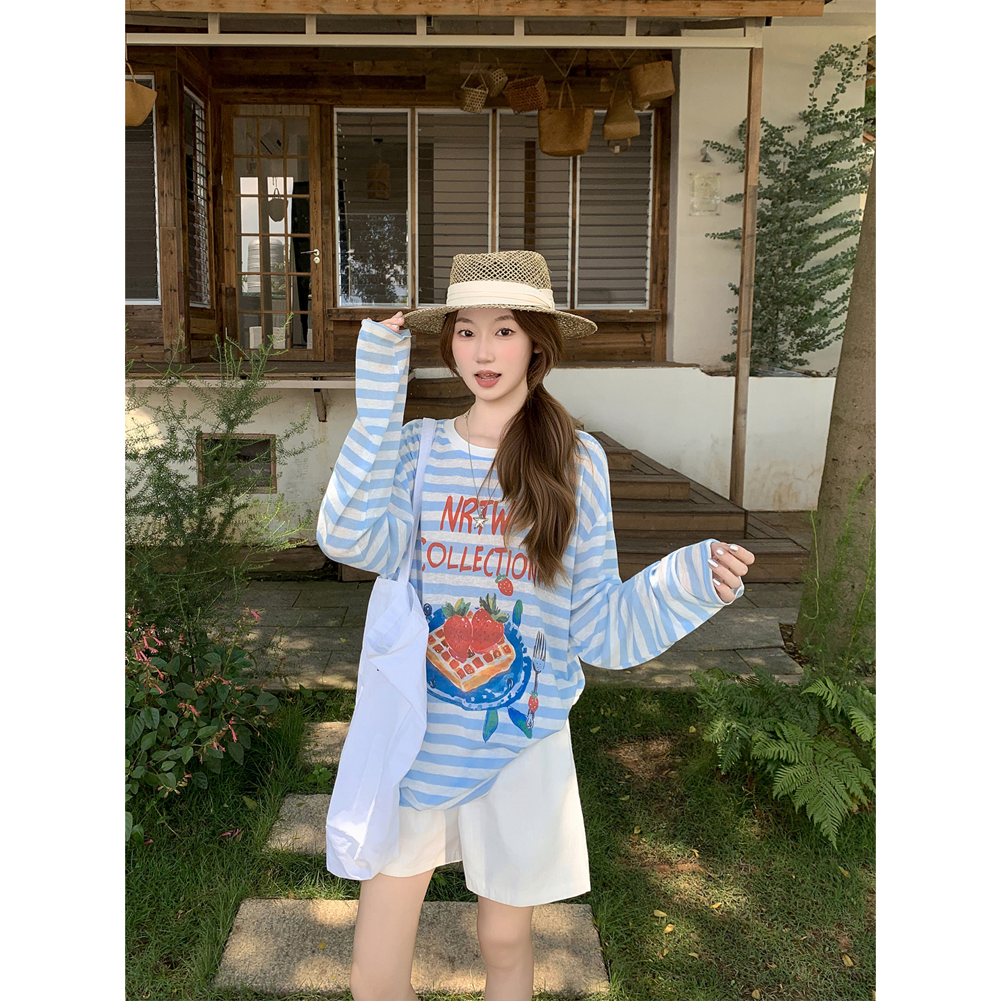 Women's Color Block Striped Light Sun Protection Long Sleeve T-Shirt Summer Letter Print Loose Fit Pullover Top - Image 5