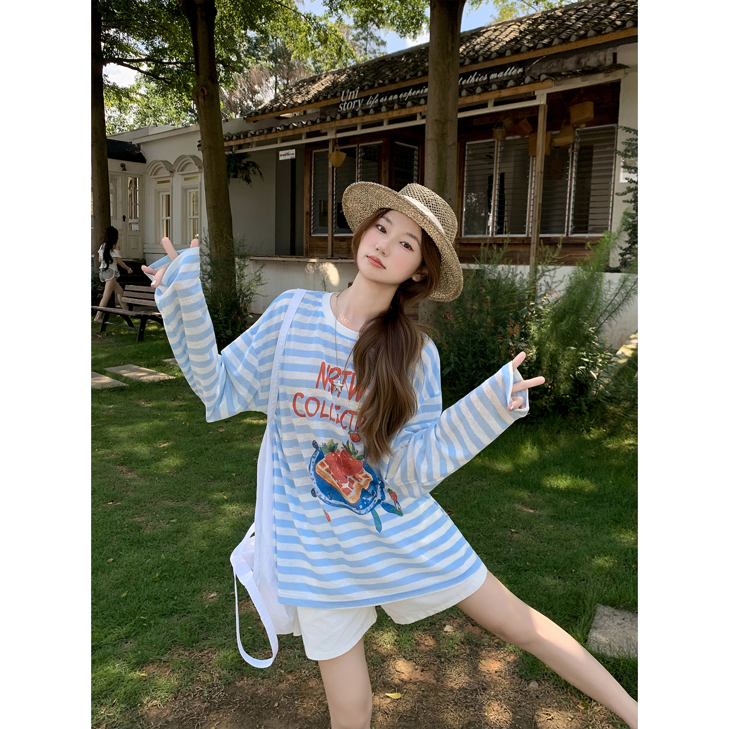 Women's Color Block Striped Light Sun Protection Long Sleeve T-Shirt Summer Letter Print Loose Fit Pullover Top - Image 4