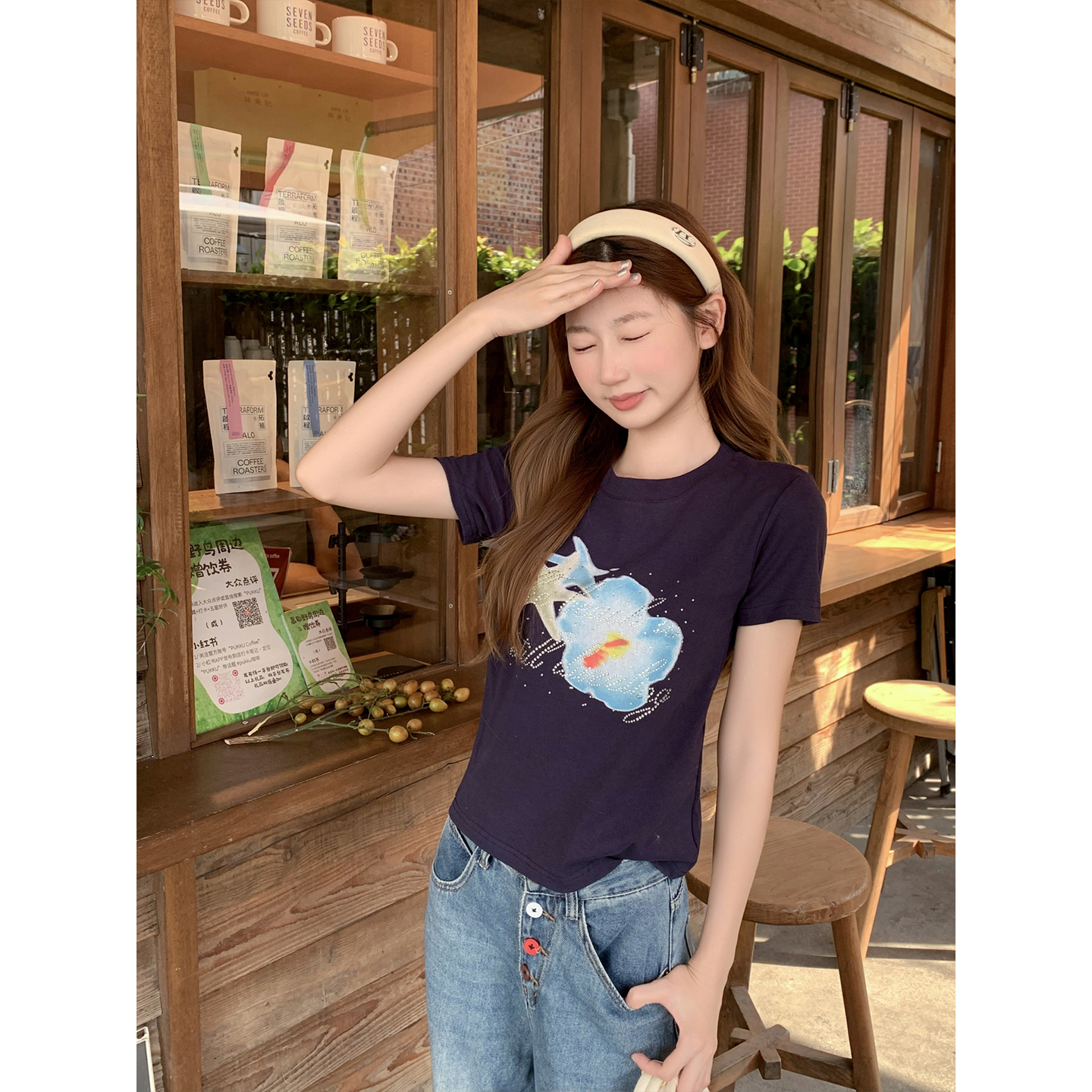 Women's Slim Fit Short Sleeve T-Shirt with Rhinestone Letter Print - Image 3