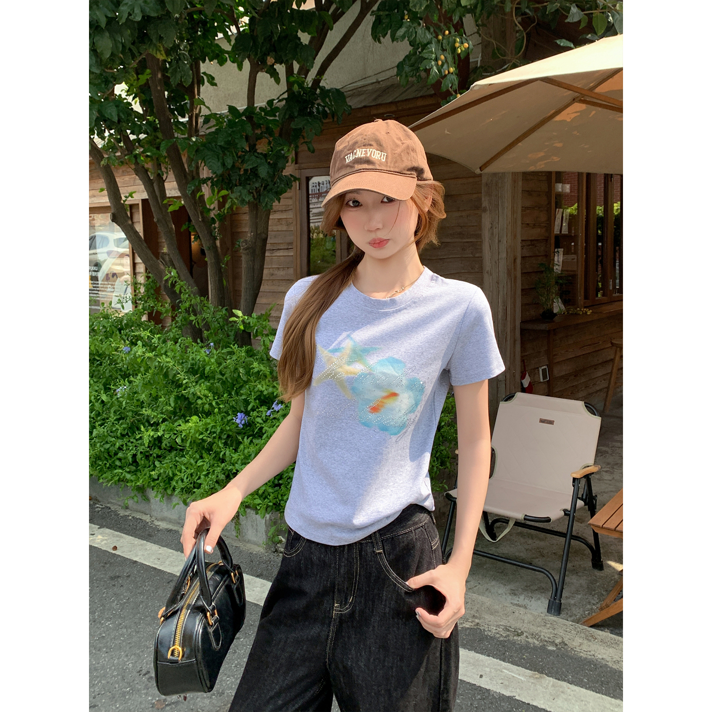 Women's Slim Fit Short Sleeve T-Shirt with Rhinestone Letter Print - Image 4