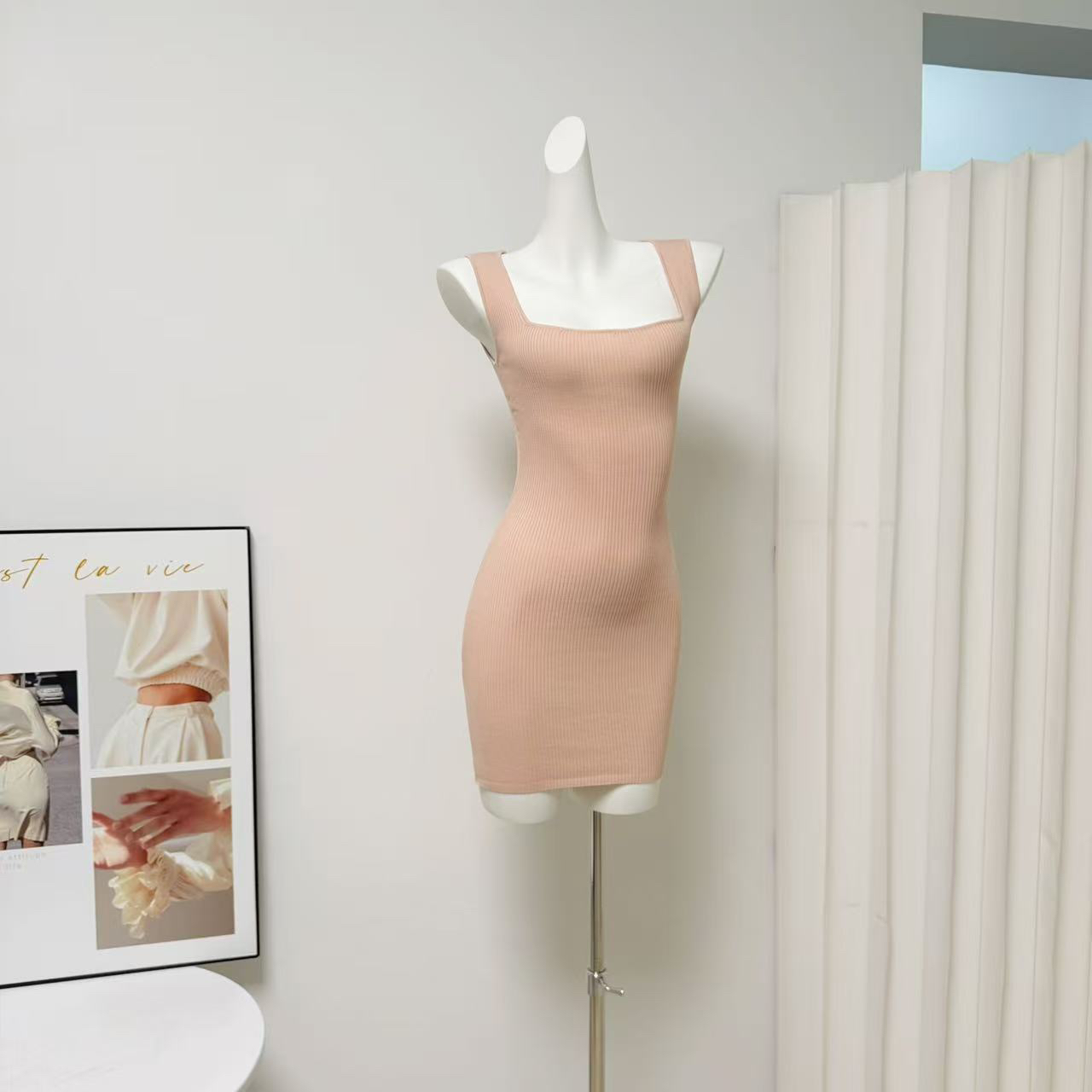 Square Neck Knit Bodycon Dress for Women Slim Fit - Image 2
