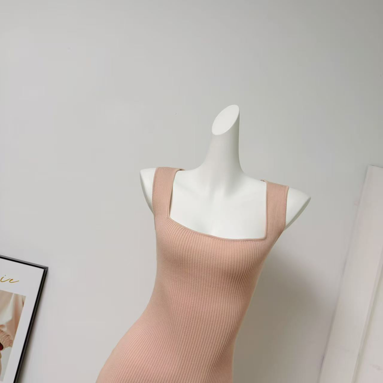 Square Neck Knit Bodycon Dress for Women Slim Fit - Image 3