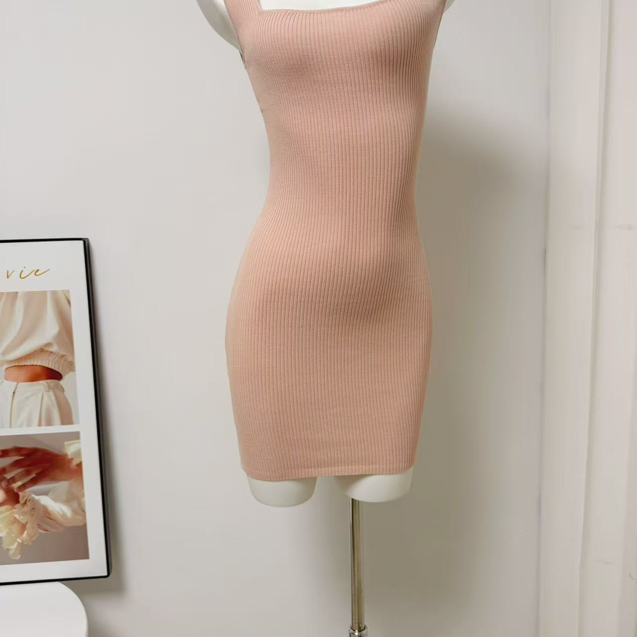 Square Neck Knit Bodycon Dress for Women Slim Fit - Image 4
