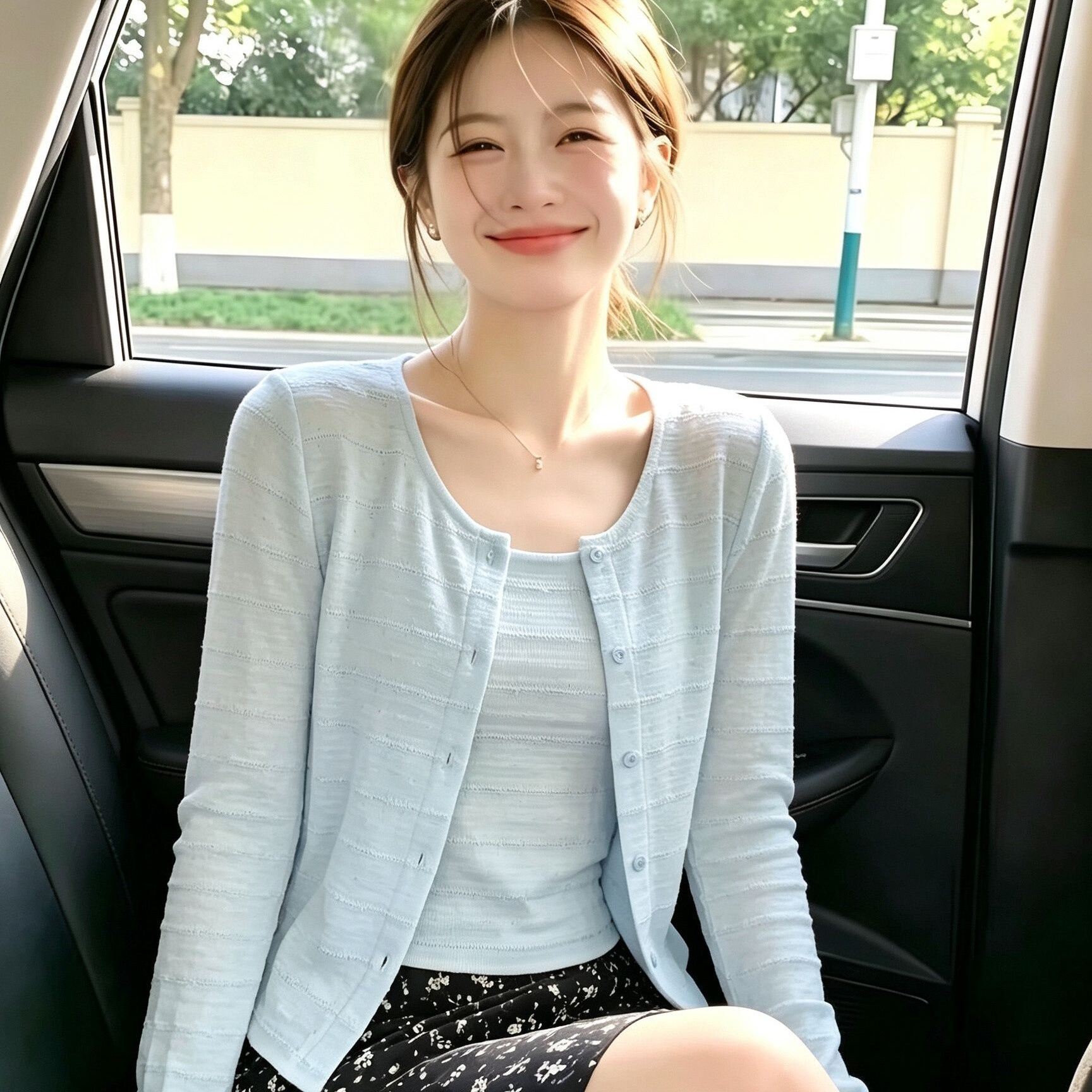 Korean Style Light Blue Long Sleeve Knit Cardigan Cami Two Piece Set Women 2026 Summer Slimming Design Top - Image 5