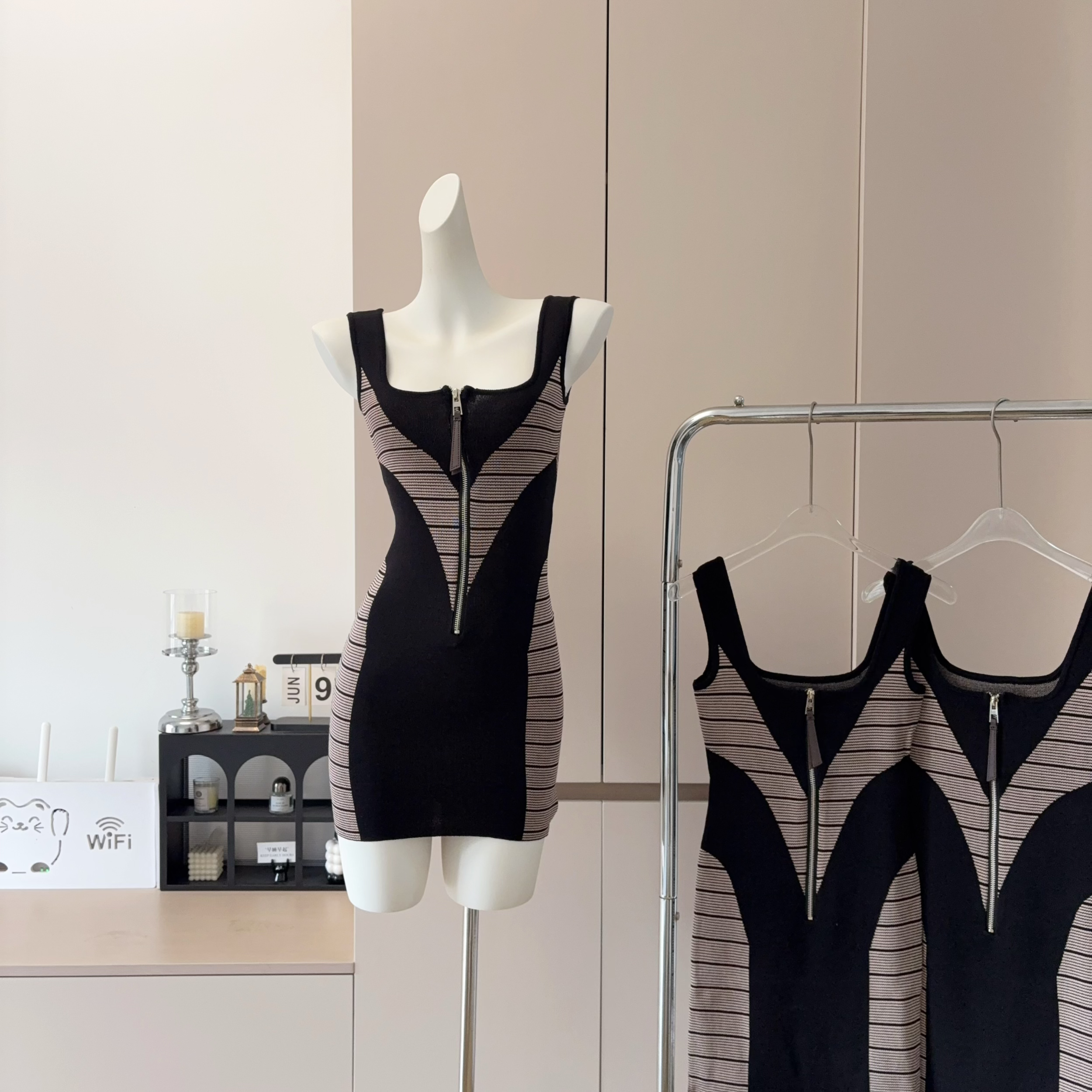 Striped V-Neck Bustier Cami Bodycon Dress