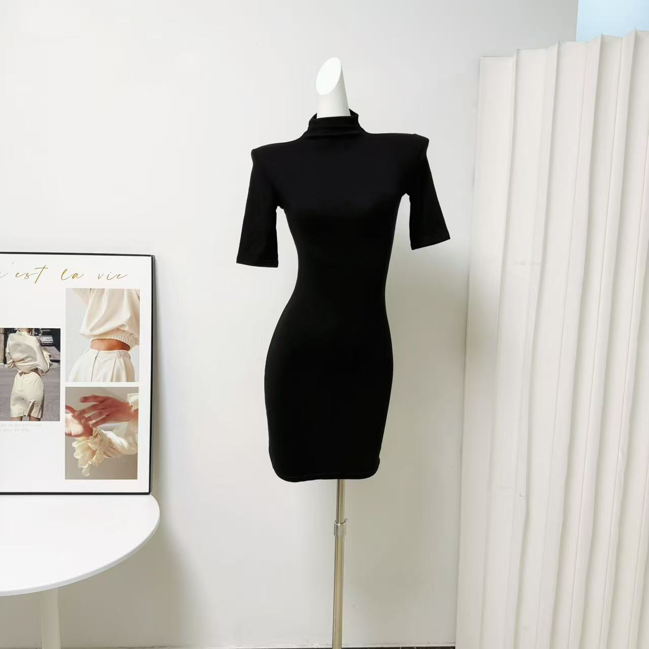 F PROJECT High Neck Mid Sleeve Bodycon Knit Dress Slimming Early Autumn - Image 2