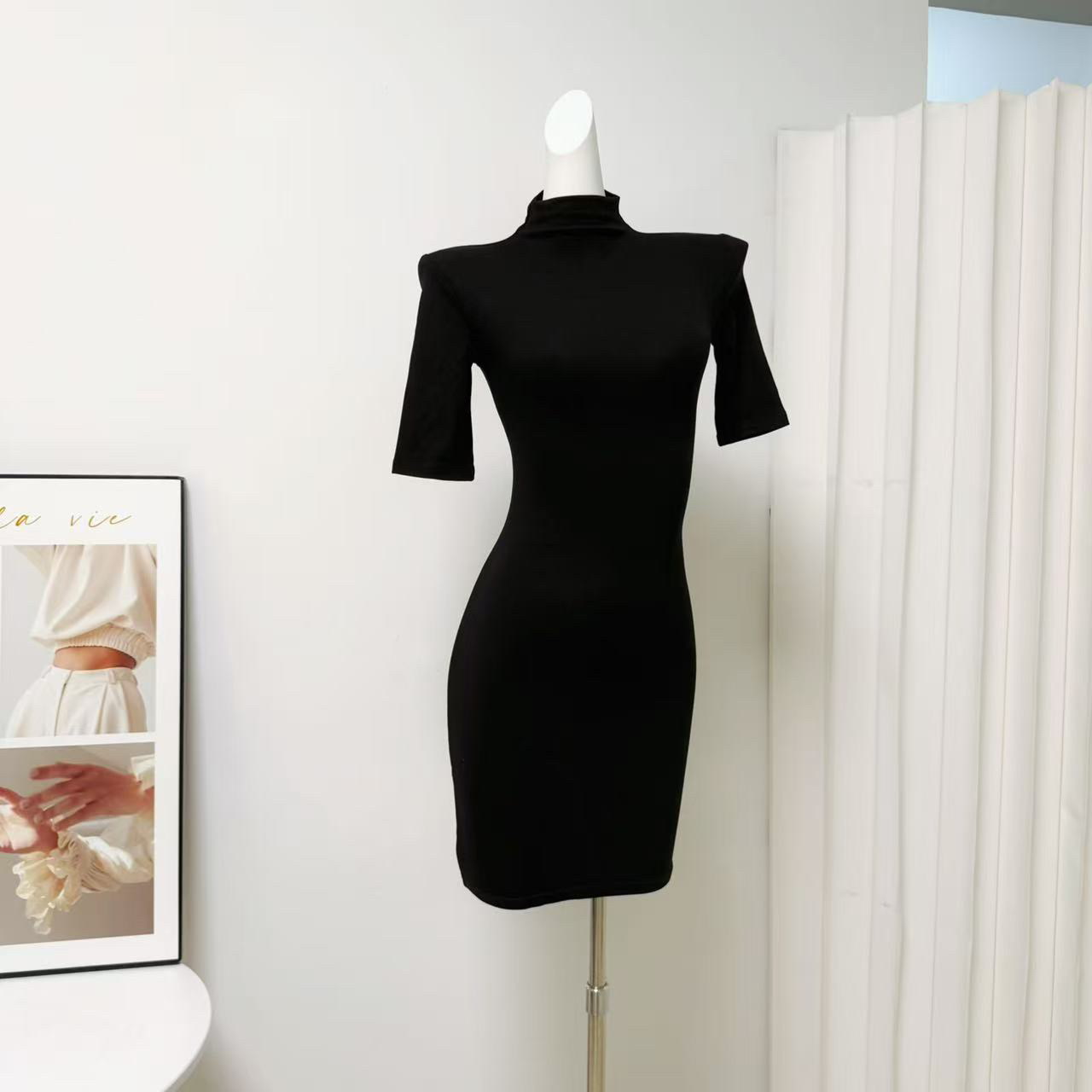 F PROJECT High Neck Mid Sleeve Bodycon Knit Dress Slimming Early Autumn - Image 3