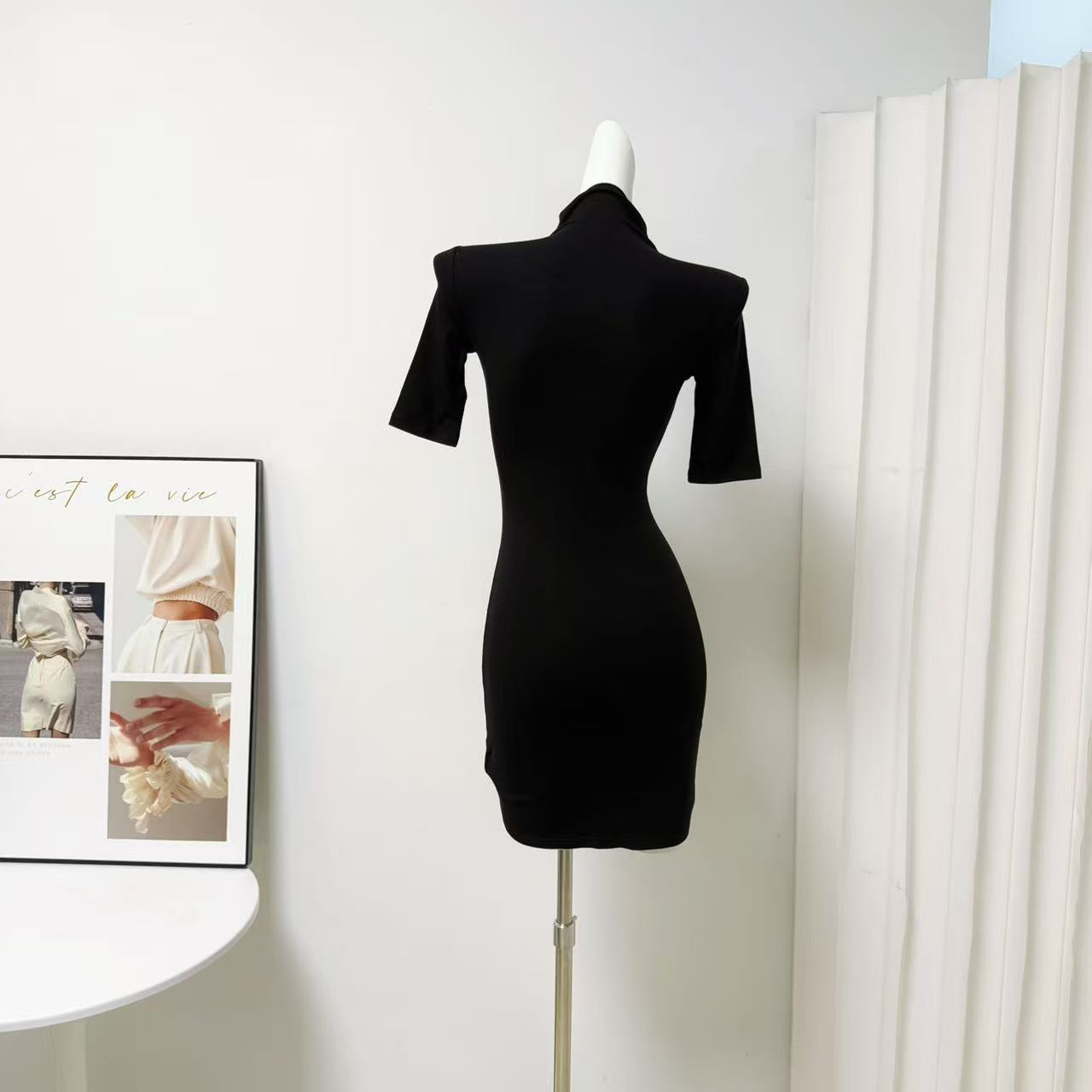 F PROJECT High Neck Mid Sleeve Bodycon Knit Dress Slimming Early Autumn - Image 4